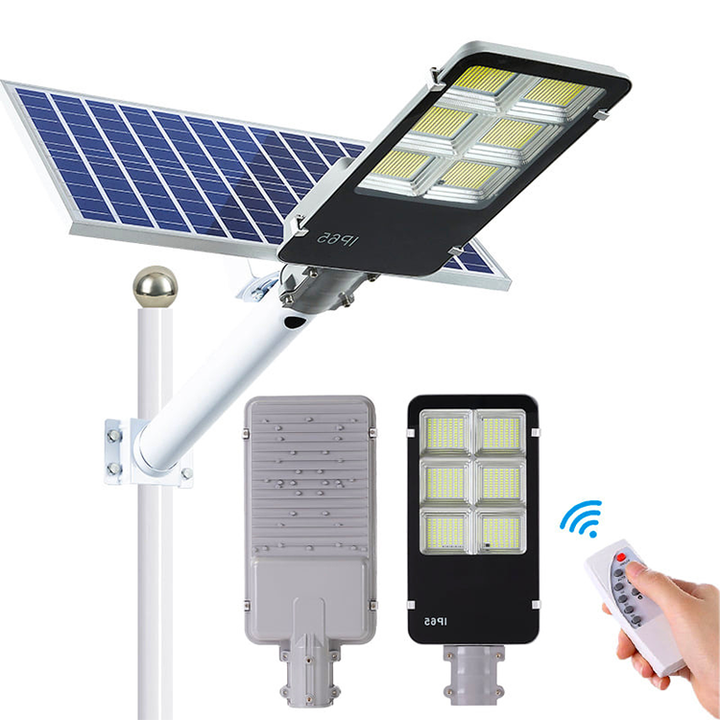 Lampadaire solaire LED en Aluminium avec télécommande 100w 200w 300w 400W 500W IP65, lampadaire fendu étanche avec poteau