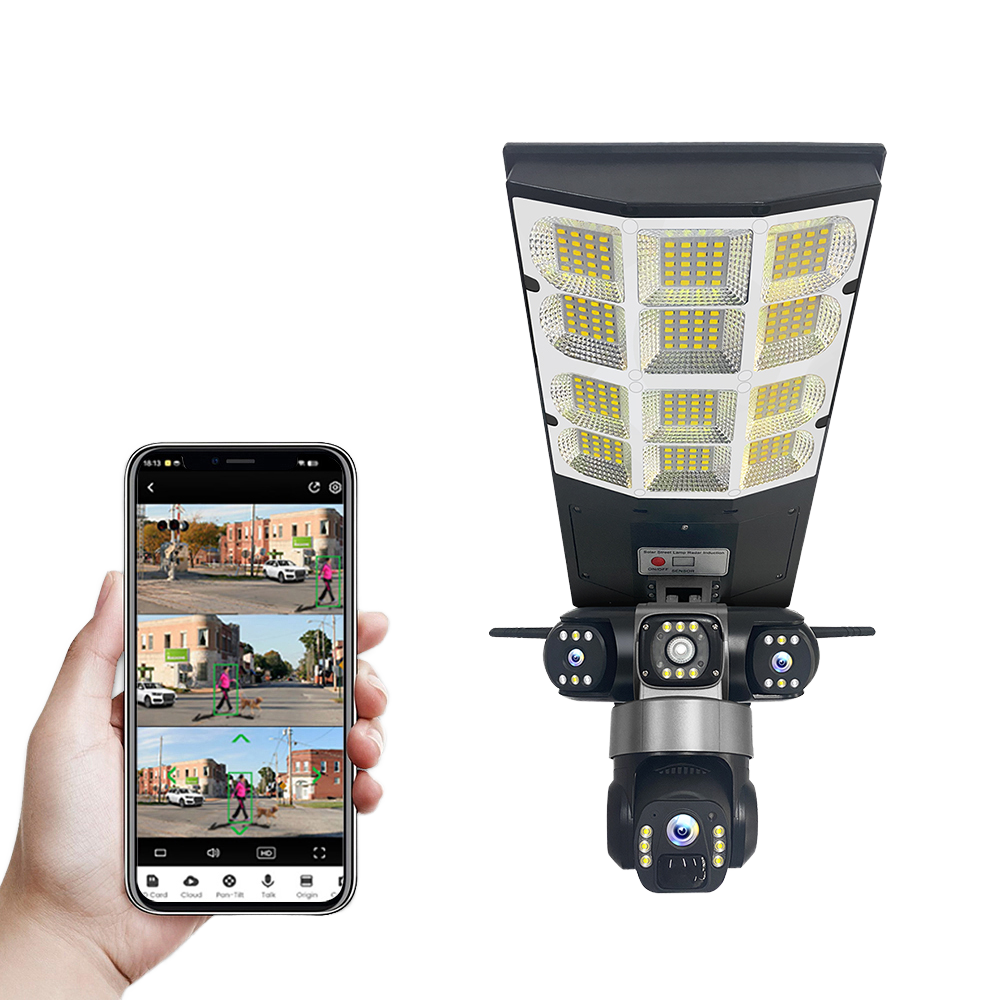 Caméra Solaire 4G 9 MP à 3 Objectifs avec Lampadaire LED 2000W