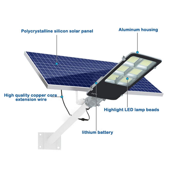 Lampadaire solaire LED en Aluminium avec télécommande 100w 200w 300w 400W 500W IP65, lampadaire fendu étanche avec poteau