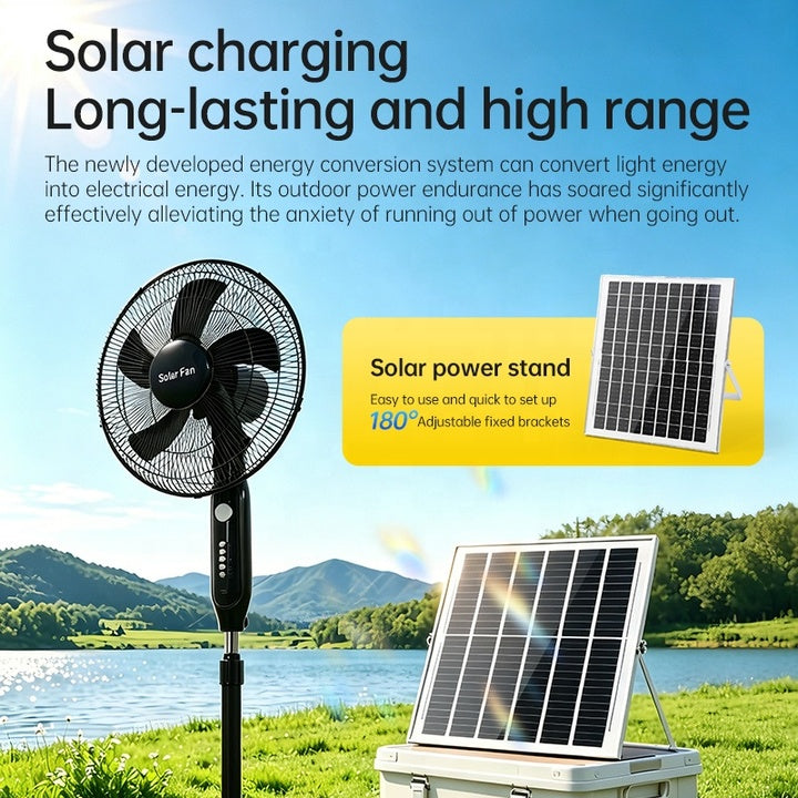 Ventilateur de sol solaire moderne avec commande par interrupteur, 3 vitesses, oscillant, économe en énergie et facile à installer