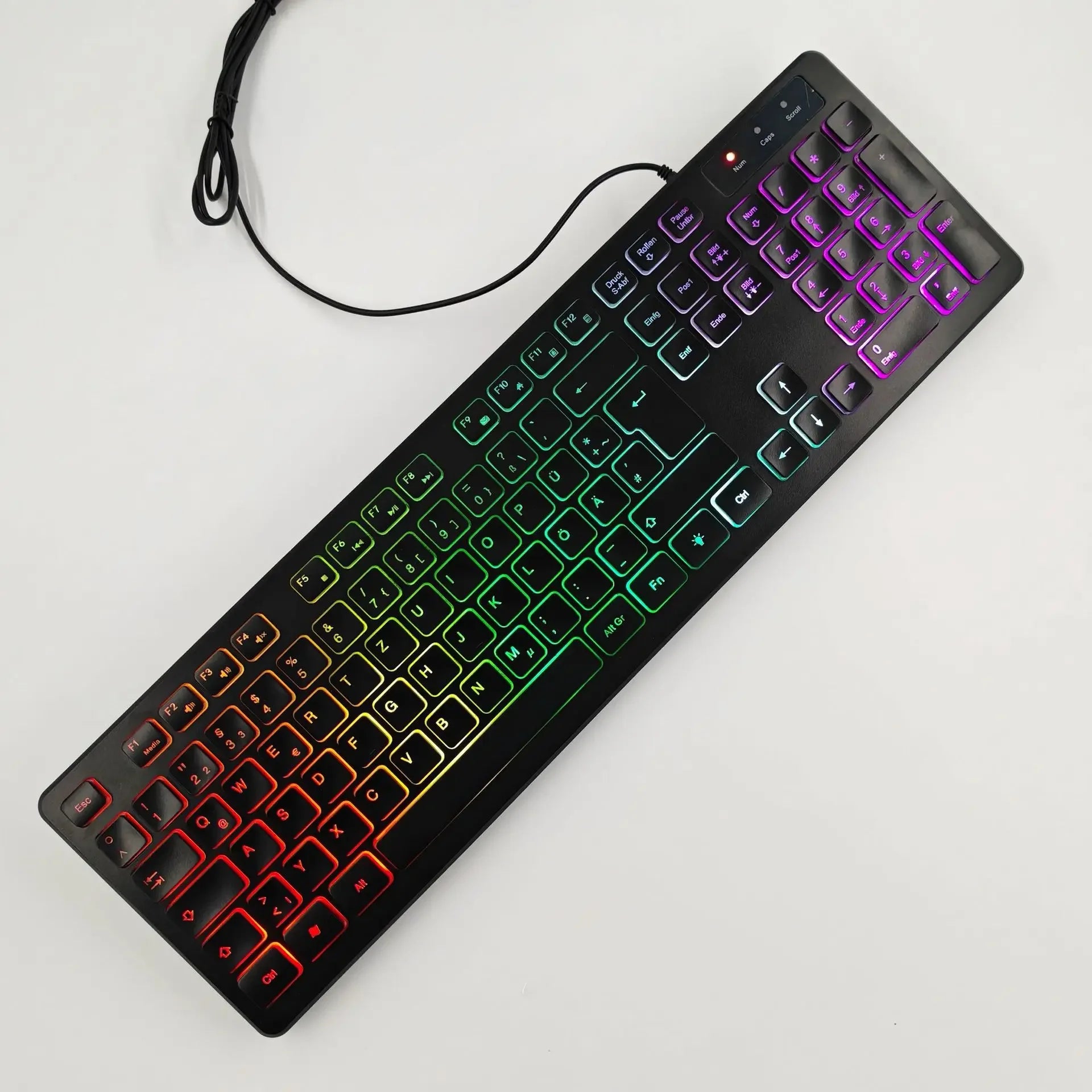 Clavier de jeu pour ordinateur, rétroéclairé RGB, silencieux, filaire, USB, pour bureau et maison, russe, français, espagnol, allemand, arabe, anglais