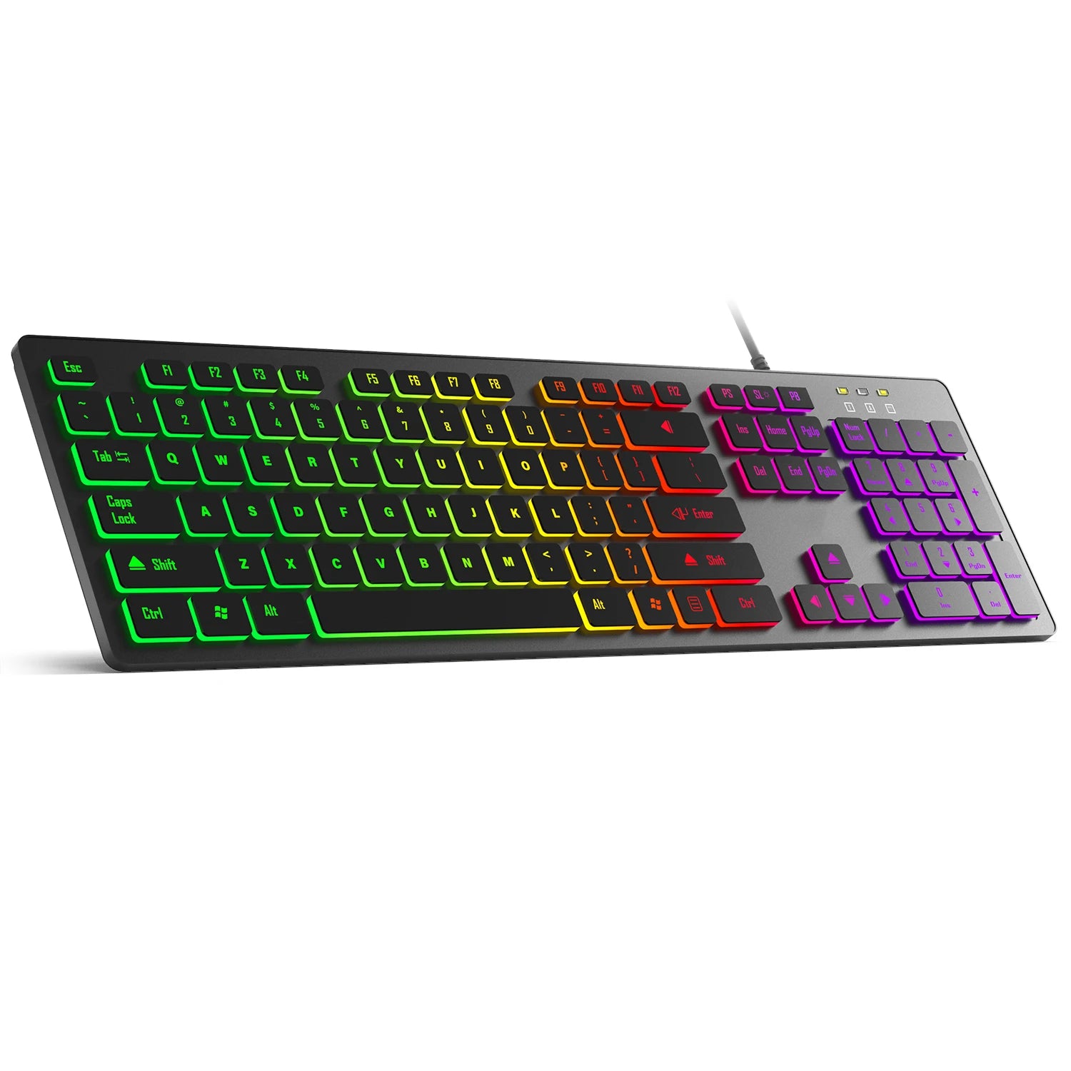 Clavier de jeu pour ordinateur, rétroéclairé RGB, silencieux, filaire, USB, pour bureau et maison, russe, français, espagnol, allemand, arabe, anglais