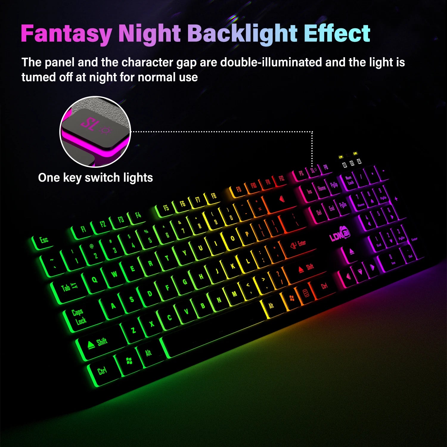 Clavier de jeu pour ordinateur, rétroéclairé RGB, silencieux, filaire, USB, pour bureau et maison, russe, français, espagnol, allemand, arabe, anglais
