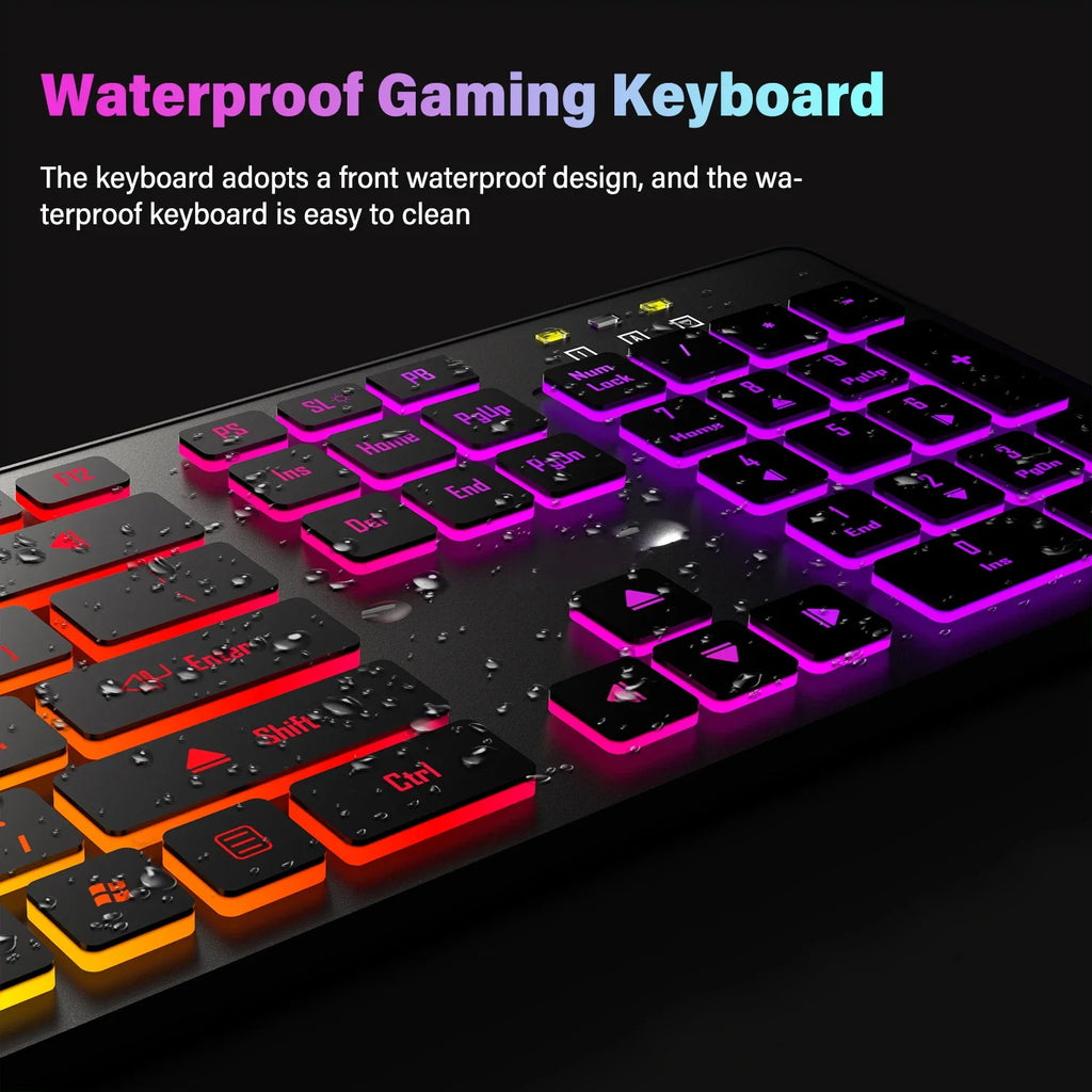 Clavier de jeu pour ordinateur, rétroéclairé RGB, silencieux, filaire, USB, pour bureau et maison, russe, français, espagnol, allemand, arabe, anglais