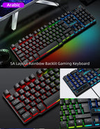 Clavier de jeu à sensation mécanique, rétroéclairage RGB, clavier filaire USB, pour bureau, maison, touches multimédias, russe, espagnol, arabe, anglais