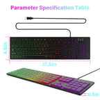 Clavier de jeu pour ordinateur, rétroéclairé RGB, silencieux, filaire, USB, pour bureau et maison, russe, français, espagnol, allemand, arabe, anglais