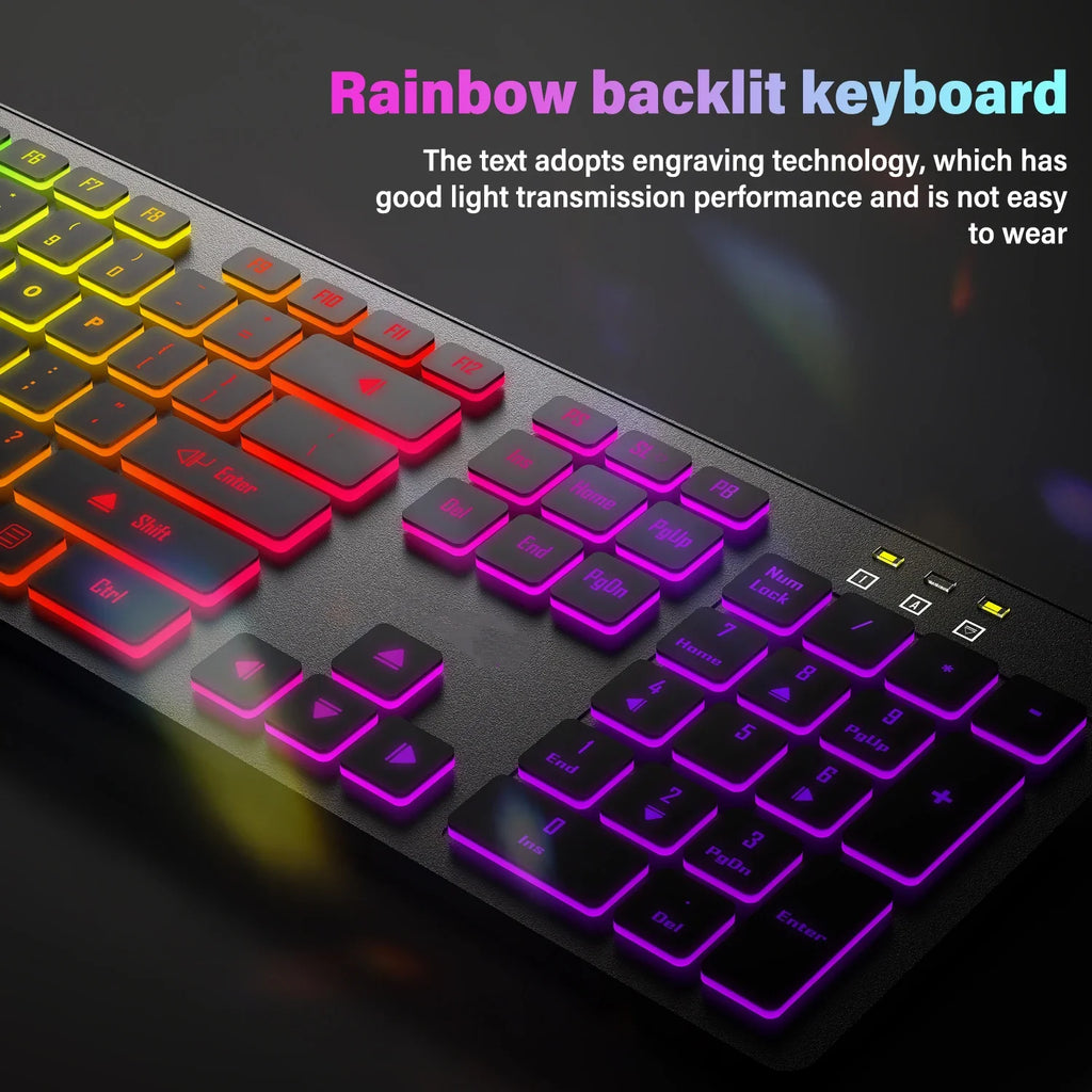 Clavier de jeu pour ordinateur, rétroéclairé RGB, silencieux, filaire, USB, pour bureau et maison, russe, français, espagnol, allemand, arabe, anglais