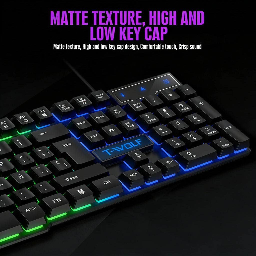 Clavier de jeu à sensation mécanique, rétroéclairage RGB, clavier filaire USB, pour bureau, maison, touches multimédias, russe, espagnol, arabe, anglais