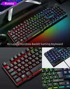 Clavier de jeu à sensation mécanique, rétroéclairage RGB, clavier filaire USB, pour bureau, maison, touches multimédias, russe, espagnol, arabe, anglais
