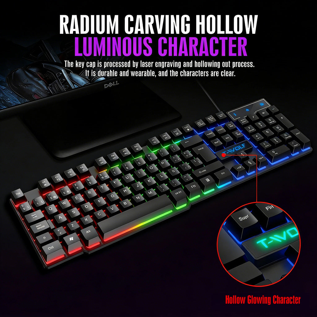 Clavier de jeu à sensation mécanique, rétroéclairage RGB, clavier filaire USB, pour bureau, maison, touches multimédias, russe, espagnol, arabe, anglais