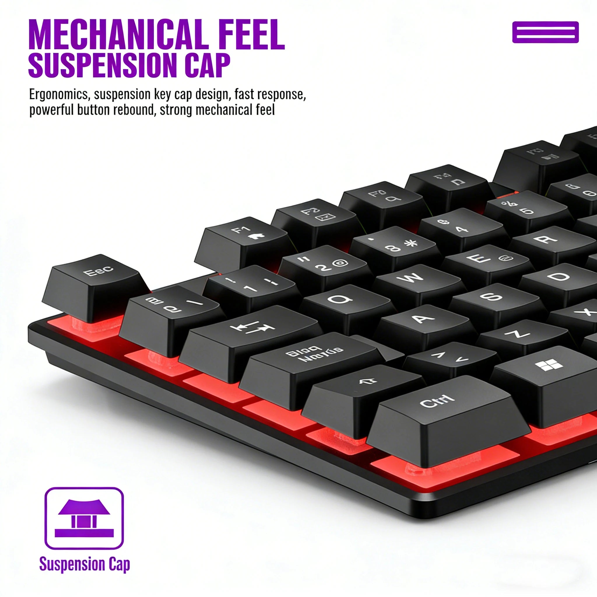 Clavier de jeu à sensation mécanique, rétroéclairage RGB, clavier filaire USB, pour bureau, maison, touches multimédias, russe, espagnol, arabe, anglais