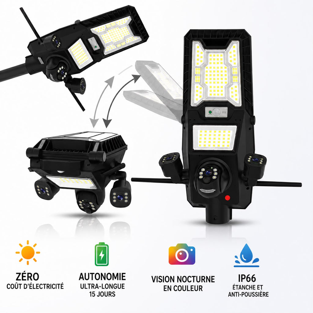 Caméra Solaire Hybride Triple Objectif 4G/Wi-Fi 9MP – Surveillance Intelligente 360°