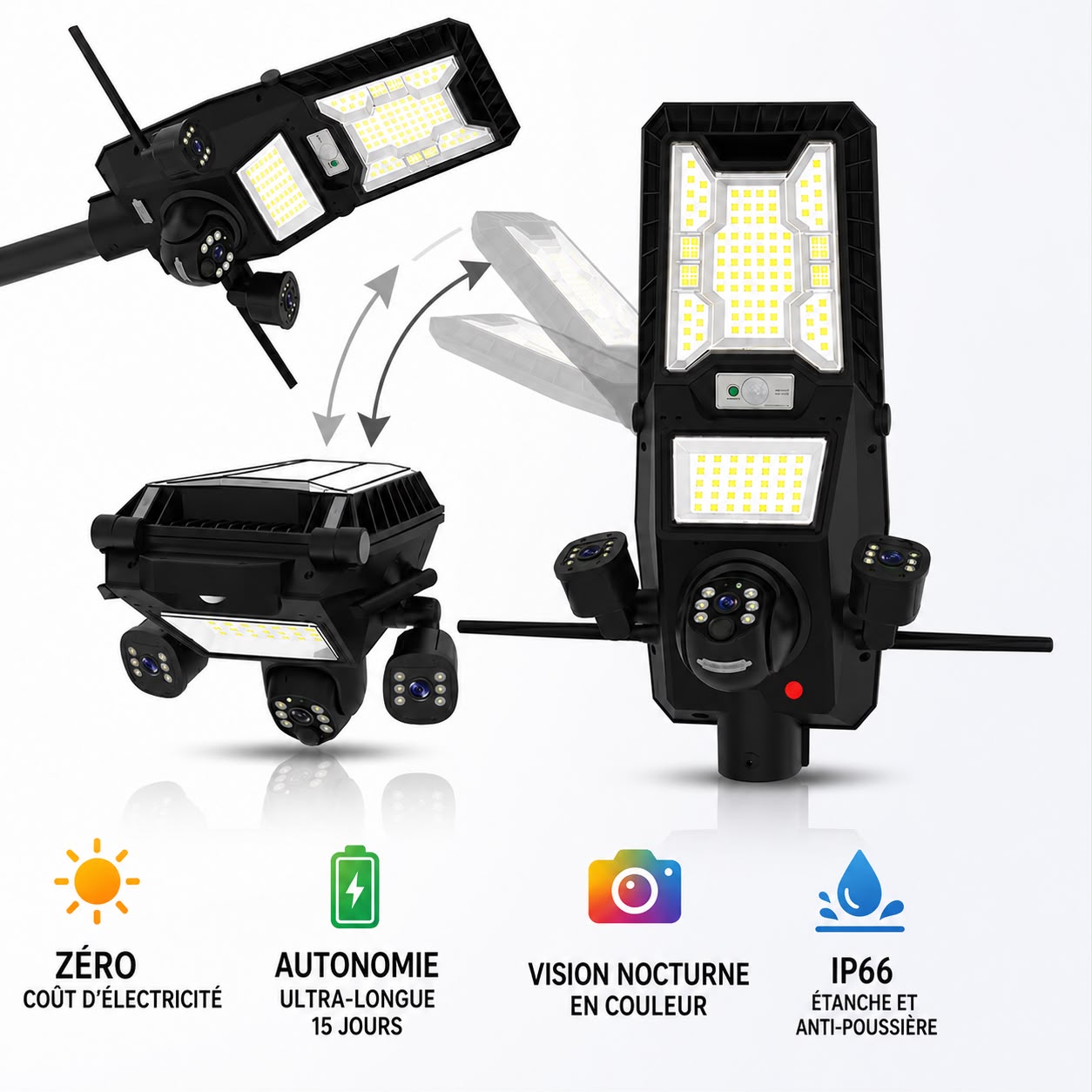 Caméra Solaire Hybride Triple Objectif 4G/Wi-Fi 9MP – Surveillance Intelligente 360°